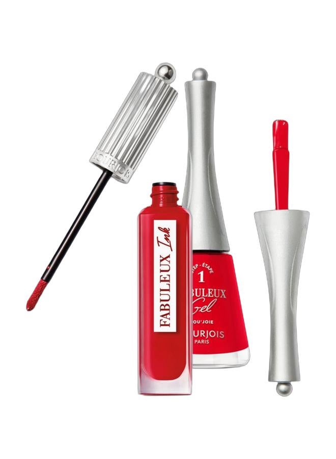 BOURJOIS PARIS Fabuleux Ink Lacquer - 04 - Cherry Cute 3.5Ml & Fabuleux Gel Nail Polish - 310 - Rou’Joie 9Ml Bundle - Image 1